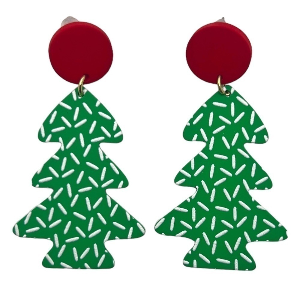 Red & Green Acrylic Christmas Tree Festive Dangle Earrings